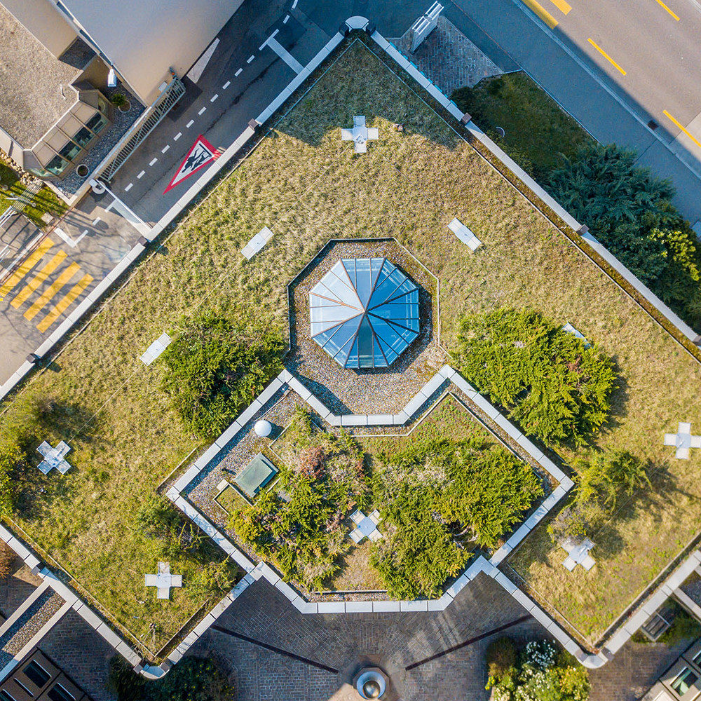 Aerial,View,Of,Rooftop,Garden,In,Urban,Residential,Area