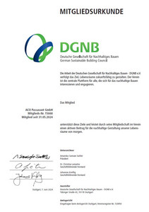 DGNB Mitgliedsurkunde ACO Haustechnik