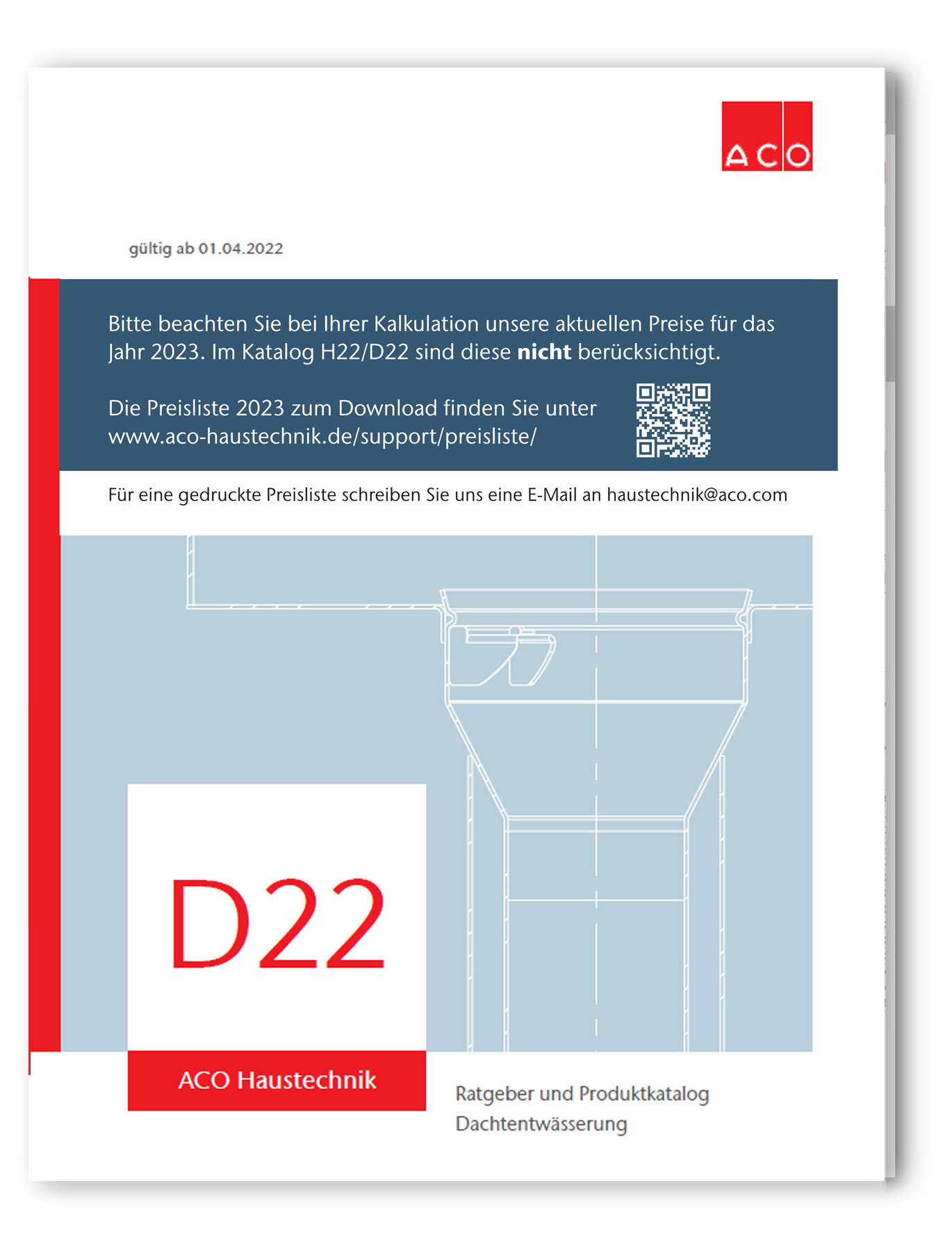 Katalog D, ACO Preisliste, Dachenentwässerung