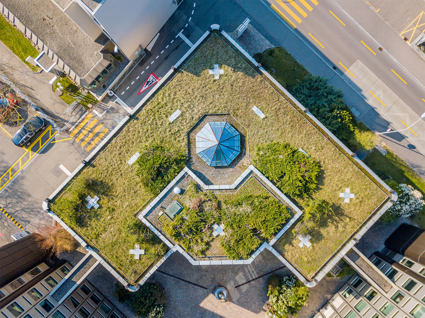 Aerial,View,Of,Rooftop,Garden,In,Urban,Residential,Area