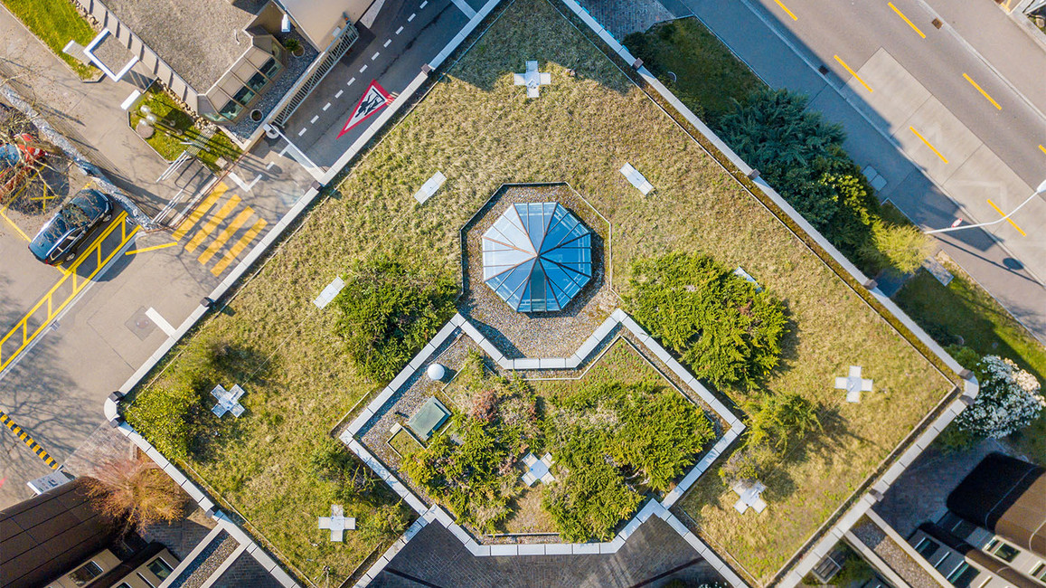 Aerial,View,Of,Rooftop,Garden,In,Urban,Residential,Area