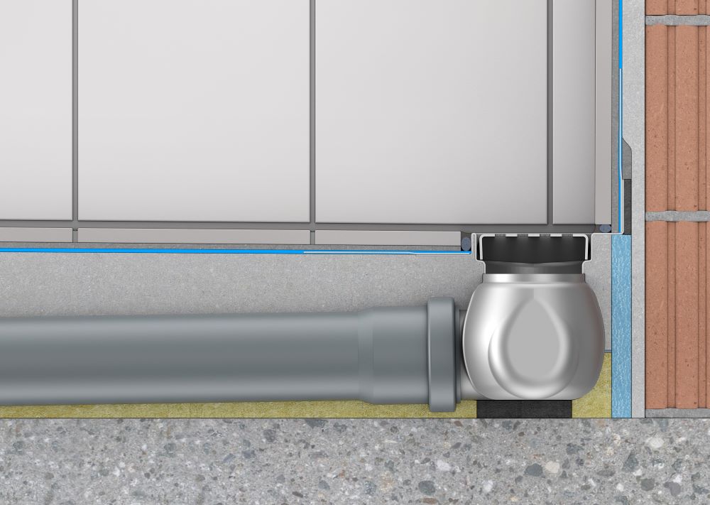 Einbauvorschlag ACO ShowerDrain C (Bodenaufbau gemäß Schallschutzprüfbericht) Querschnittansicht