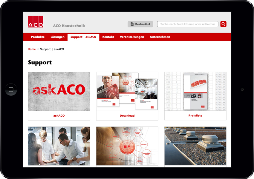 askACO, Tablet, FAQ, Service