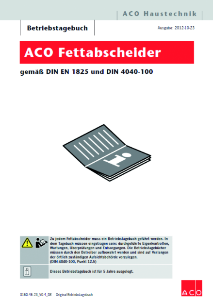 Betriebstagebuch Fettabscheider von ACO Haustechnik