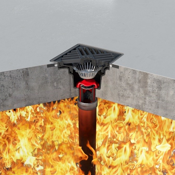 Flachdachentwässerung, Brandschutz, Gusseisen