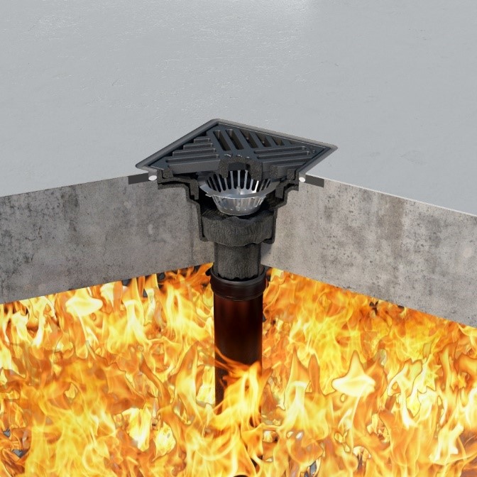 Flachdachentwässerung, Brandschutz, Gusseisen